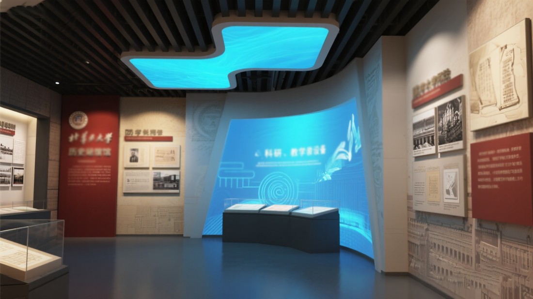 校史馆平面图和效果图，学校展厅